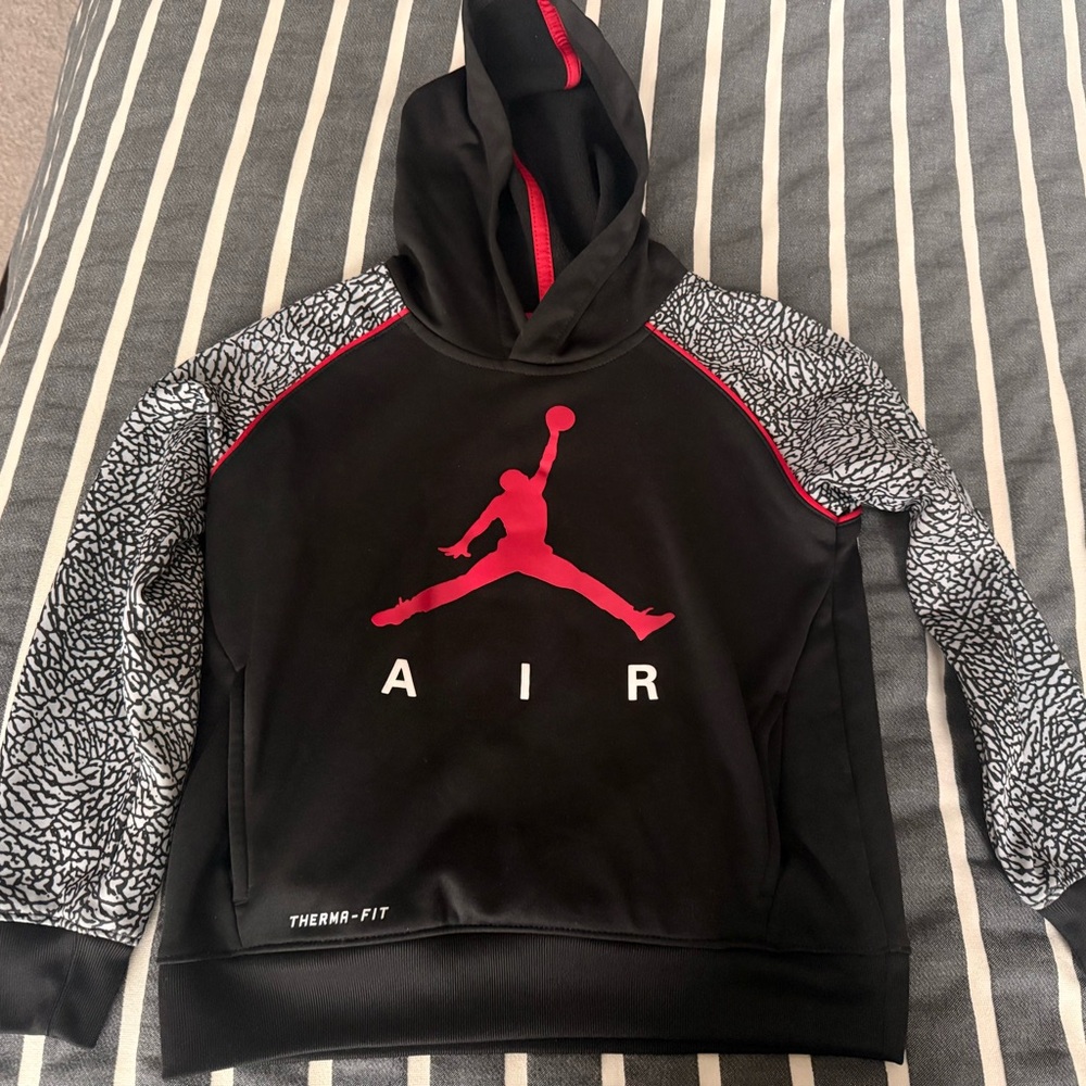 Black Jordan Air Hoodie with Red accents